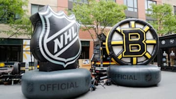 BOSTON, MA - MAY 29: Inflatable NHL and Bruins logos in the Fan Zone before Game 2 of the 2019 Stanley Cup Finals between the Boston Bruins and the St. Louis Blues on May 29, 2019, at TD Garden in Boston, Massachusetts. (Photo by Fred Kfoury III/Icon Sportswire via Getty Images)