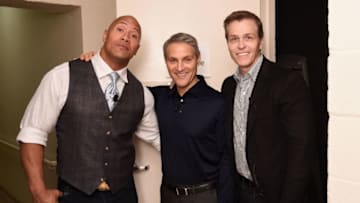 NEW YORK, NY - NOVEMBER 09: (L-R) Dwayne 'The Rock' Johnson, Ari Emanuel and Patrick Whitesell appear backstage during 'The Next Intersection For Hollywood with William Morris Endeavor's Ari Emanuel, Patrick Whitesell and Dwayne 'The Rock' Johnson' at the Fast Company Innovation Festival on November 9, 2015 in New York City. (Photo by Ilya S. Savenok/Getty Images for Fast Company)