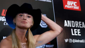 SANTIAGO, CHILE - MAY 17: UFC women's flyweight contender Andrea Lee of the United States poses for photographers during Ultimate Media Day on May 17, 2018 in Santiago, Chile. (Photo by Buda Mendes/Zuffa LLC/Zuffa LLC via Getty Images)