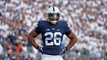 STATE COLLEGE, PA - SEPTEMBER 09: Saquon Barkley #26 of the Penn State Nittany Lions in action against the Pittsburgh Panthers at Beaver Stadium on September 9, 2017 in State College, Pennsylvania. (Photo by Justin K. Aller/Getty Images)