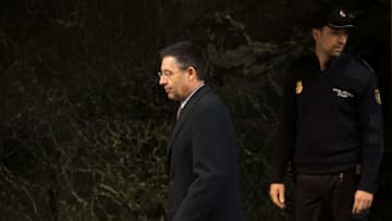 MADRID, SPAIN - FEBRUARY 13: FC Barcelona president Josep Maria Bartomeu leaves Spain's High Court on February 13, 2015 in Madrid, Spain. FC Barcelona president Josep Maria Bartomeu attended Spain's High Court after being impeached by judge Pablo Ruz in his investigation of the Catalan club's signing of Brazilian player Neymar Da Silva. Bartomeu is suspected of avoiding an estimated 2.8 million euros in tax. (Photo by Gonzalo Arroyo Moreno/Getty Images)