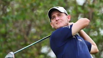PLAYA DEL CARMEN, MEXICO - DECEMBER 06: Emiliano Grillo of Argentina plays his shot from the 14th tee during the final round of the Mayakoba Golf Classic at El Camaleón Golf Club on December 06, 2020 in Playa del Carmen, Mexico. (Photo by Hector Vivas/Getty Images)