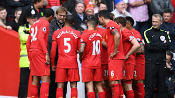 LIVERPOOL, ENGLAND - APRIL 01: Jurgen Klopp, Manager of Liverpool gives his team instructions during the Premier League match between Liverpool and Everton at Anfield on April 1, 2017 in Liverpool, England. (Photo by Gareth Copley/Getty Images)