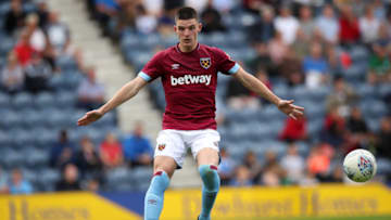 PRESTON, ENGLAND - JULY 21: Declan Rice of West Ham United during the Pre-Season Friendly between Preston North End and West Ham United at Deepdale on July 21, 2018 in Preston, England. (Photo b Lynne Cameron/Getty Images)