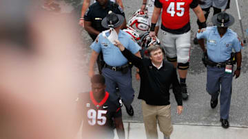 Georgia head coach Kirby Smart waves to fans during the Dawg Walk before the start of the G-Day spring football game in Athens, Ga., on Saturday, April 16, 2022.News Joshua L Jones
