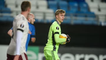 MOLDE, NORWAY - NOVEMBER 26: Rúnar Alex Rúnarsson of Arsenal during the UEFA Europa League Group B stage match between Molde FK and Arsenal FC at Molde Stadion on November 26, 2020 in Molde, Norway. (Photo by Erik Birkeland/MB Media/Getty Images)