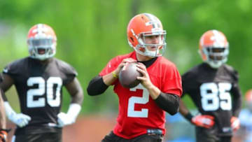 May 21, 2014; Berea, OH, USA; Cleveland Browns quarterback Johnny Manziel (2) during organized team activities at Cleveland Browns practice facility. Mandatory Credit: Andrew Weber-USA TODAY Sports