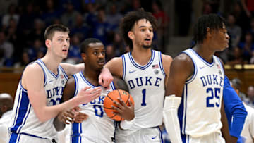 Duke basketball freshmen Kyle Filipowski, Dariq Whitehead, Dereck Lively, and Mark Mitchell (Photo by Grant Halverson/Getty Images)