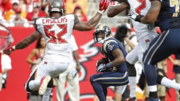 Sep 14, 2014; Tampa, FL, USA; St. Louis Rams wide receiver Tavon Austin (11) runs with the ball during the first quarter against the Tampa Bay Buccaneers at Raymond James Stadium. Mandatory Credit: Kim Klement-USA TODAY Sports