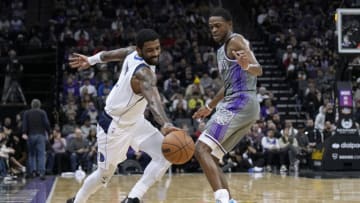 Kyrie Irving #2 of the Dallas Mavericks, De'Aaron Fox #5 of the Sacramento Kings. (Photo by Thearon W. Henderson/Getty Images)