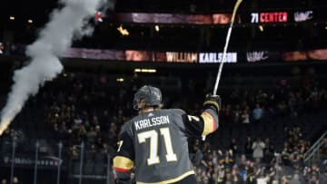 LAS VEGAS, NV - December 09: William Karlsson #71 of the Vegas Golden Knights interacts with fans after the Knights defeated the Dallas Stars 4-2 at T-Mobile Arena on December 9, 2018 in Las Vegas, Nevada. (Photo by David Becker/NHLI via Getty Images)
