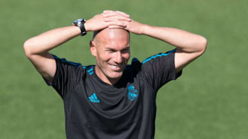 MADRID, SPAIN - SEPTEMBER 12: Real Madrid CF manager Zinedine Zidane smiles during the Real Madrid CF training session at Valdebebas training ground on September 12, 2017 in Madrid, Spain. (Photo by Denis Doyle/Getty Images)