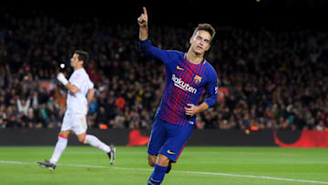 BARCELONA, SPAIN - NOVEMBER 29: Denis Suarez of FC Barcelona celebrates after scoring his team's fourth goal during the Copa del Rey round of 32 second leg match between FC Barcelona and Real Murcia at Camp Nou on November 29, 2017 in Barcelona, Spain. (Photo by David Ramos/Getty Images)