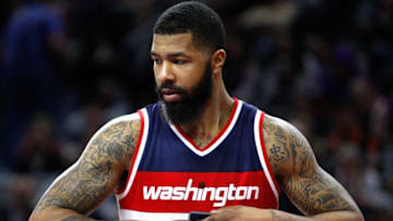 Apr 8, 2016; Auburn Hills, MI, USA; Washington Wizards forward Markieff Morris (5) adjusts his finger during the fourth quarter against the Detroit Pistons at The Palace of Auburn Hills. Pistons win 112-99. Mandatory Credit: Raj Mehta-USA TODAY Sports
