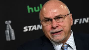 LAS VEGAS, NV - MAY 30: Head coach Barry Trotz of the Washington Capitals speaks to the media after his team's 3-2 win over the Vegas Golden Knights in Game Two of the 2018 NHL Stanley Cup Final at T-Mobile Arena on May 30, 2018 in Las Vegas, Nevada. (Photo by Ethan Miller/Getty Images)