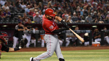 PHOENIX, ARIZONA - SEPTEMBER 15: Eugenio Suarez #7 of the Cincinnati Reds hits a solo home run off of Zac Gallen #59 of the Arizona Diamondbacks during the sixth inning at Chase Field on September 15, 2019 in Phoenix, Arizona. It was the second home run of the game for Suarez. (Photo by Norm Hall/Getty Images)