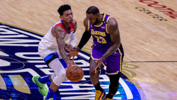 New Orleans Pelicans guard Didi Louzada (0) steals the ball from Los Angeles Lakers forward LeBron James Credit: Stephen Lew-USA TODAY Sports