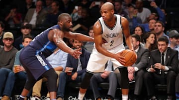 Dec 23, 2015; Brooklyn, NY, USA; Brooklyn Nets point guard Jarrett Jack (2) plays the ball against the Dallas Mavericks during the first quarter at Barclays Center. Mandatory Credit: Brad Penner-USA TODAY Sports