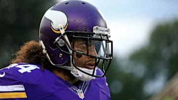 Aug 9, 2015; Canton, OH, USA; Minnesota Vikings inside linebacker Eric Kendricks (54) against the Pittsburgh Steelers at Tom Benson Hall of Fame Stadium. Mandatory Credit: Andrew Weber-USA TODAY Sports