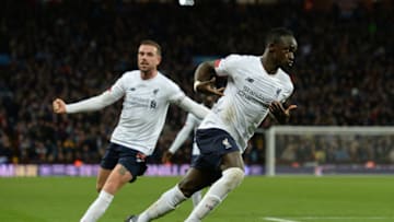 BIRMINGHAM, ENGLAND - NOVEMBER 02: Liverpool's Sadio Mane celebrates scoring his side's second goal during the Premier League match between Aston Villa and Liverpool FC at Villa Park on November 2, 2019 in Birmingham, United Kingdom. (Photo by Ian Cook - CameraSport via Getty Images)