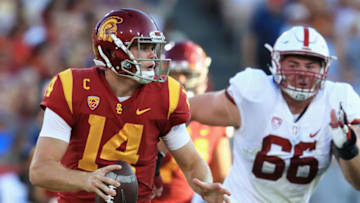LOS ANGELES, CA - SEPTEMBER 09: Sam Darnold #14 of the USC Trojans scrambles with the football during the first half against the Stanford Cardinal at Los Angeles Memorial Coliseum on September 9, 2017 in Los Angeles, California. (Photo by Sean M. Haffey/Getty Images)