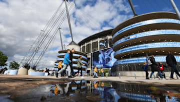 MANCHESTER, ENGLAND - SEPTEMBER 07: Fans walk to the stadium prior to the Barclays FA Women's Super League match between Manchester City and Manchester United at Etihad Stadium on September 07, 2019 in Manchester, United Kingdom. (Photo by George Wood/Getty Images)