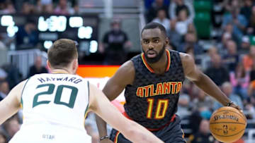 Nov 25, 2016; Salt Lake City, UT, USA; Utah Jazz forward Gordon Hayward (20) defends against Atlanta Hawks guard Tim Hardaway Jr. (10) during the second half at Vivint Smart Home Arena. The Jazz won 95-68. Mandatory Credit: Russ Isabella-USA TODAY Sports