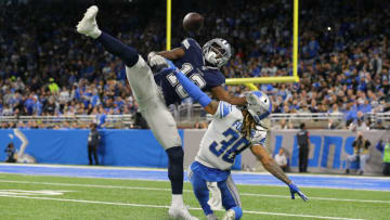 DETROIT, MI - NOVEMBER 17: Michael Gallup #13 of the Dallas Cowboys makes a catch in the second quarter of the game against the Mike Ford #38 of the Detroit Lions at Ford Field on November 17, 2019 in Detroit, Michigan. (Photo by Rey Del Rio/Getty Images)