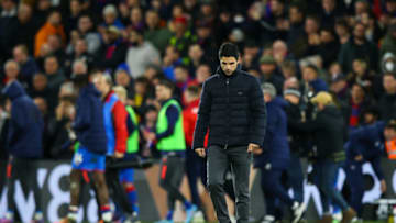 LONDON, ENGLAND - APRIL 04: Arsenal manager Mikel Arteta looks dejected as he walks towards the away fans after the Premier League match between Crystal Palace and Arsenal at Selhurst Park on April 4, 2022 in London, United Kingdom. (Photo by Craig Mercer/MB Media/Getty Images)