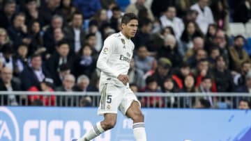 MADRID, SPAIN - JANUARY 6: Raphael Varane of Real Madrid during the La Liga Santander match between Real Madrid v Real Sociedad at the Santiago Bernabeu on January 6, 2019 in Madrid Spain (Photo by David S. Bustamante/Soccrates/Getty Images)