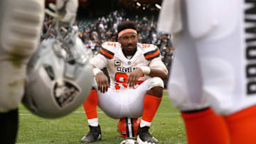 OAKLAND, CA - SEPTEMBER 30: Myles Garrett #95 of the Cleveland Browns sits on the field after the Browns lost to the Oakland Raiders in overtime at Oakland-Alameda County Coliseum on September 30, 2018 in Oakland, California. (Photo by Ezra Shaw/Getty Images)