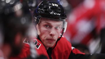STOCKHOLM, SWEDEN - NOVEMBER 11: Ryan Dzingel #18 of Ottawa Senators during the 2017 SAP NHL Global Series match between Colorado Avalanche and Ottawa Senators at Ericsson Globe on November 11, 2017 in Stockholm, Sweden. (Photo by Nils Petter Nilsson/Ombrello/Getty Images)