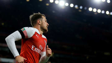 LONDON, ENGLAND - OCTOBER 31: Aaron Ramsey of Arsenal during the Carabao Cup Fourth Round match between Arsenal and Blackpool at Emirates Stadium on October 31, 2018 in London, England. (Photo by Marc Atkins/Getty Images)