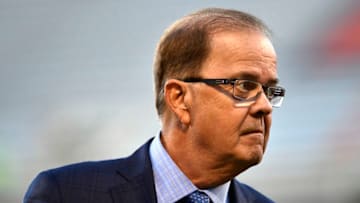 CLEMSON, SOUTH CAROLINA - NOVEMBER 17: Head coach David Cutcliffe of the Duke Blue Devils looks on as his team warms up for their football game against the Clemson Tigers at Clemson Memorial Stadium on November 17, 2018 in Clemson, South Carolina. (Photo by Mike Comer/Getty Images)