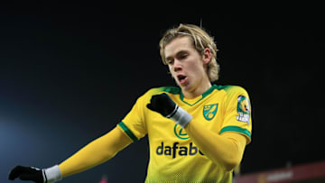 NORWICH, ENGLAND - JANUARY 01: Todd Cantwell of Norwich City celebrates after scoring his team's first goal during the Premier League match between Norwich City and Crystal Palace at Carrow Road on January 01, 2020 in Norwich, United Kingdom. (Photo by Stephen Pond/Getty Images)