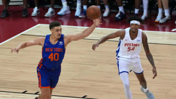 Detroit Pistons forward Jamorko Pickett (54) defends. Credit: Stephen R. Sylvanie-USA TODAY Sports