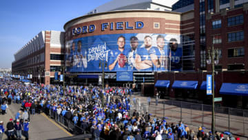 DETROIT, MICHIGAN - NOVEMBER 24: Fans enter the stadium prior to a game between the Buffalo Bills and Detroit Lions at Ford Field on November 24, 2022 in Detroit, Michigan. (Photo by Nic Antaya/Getty Images)