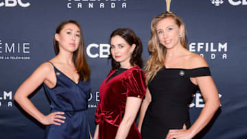 TORONTO, ON - MARCH 11: (L-R) Aisling Chin-Yee, Mia Kirshner and Freya Ravensbergen arrive at the 2018 Canadian Screen Awards at the Sony Centre for the Performing Arts on March 11, 2018 in Toronto, Canada. (Photo by George Pimentel/Getty Images)