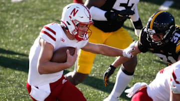 Nebraska quarterback Luke McCaffrey runs the ball in the fourth quarter against Iowa at Kinnick Stadium in Iowa City on Friday, Nov. 27, 2020.20201127 Iowavsneb
