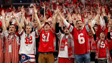 GLENDALE, AZ - JANUARY 01: Fans of the Ohio State Buckeyes cheer after defeating the Notre Dame Fighting Irish 44-28 in the BattleFrog Fiesta Bowl at University of Phoenix Stadium on January 1, 2016 in Glendale, Arizona. (Photo by Christian Petersen/Getty Images)