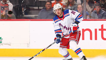PHILADELPHIA, PA - DECEMBER 23: Artemi Panarin #10 of the New York Rangers controls the puck against the Philadelphia Flyers at the Wells Fargo Center on December 23, 2019 in Philadelphia, Pennsylvania. (Photo by Mitchell Leff/Getty Images)