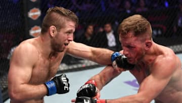 LAS VEGAS, NV - OCTOBER 06: Nik Lentz lands a punch on Gray Maynard in their lightweight bout during the UFC 229 event inside T-Mobile Arena on October 6, 2018 in Las Vegas, Nevada. (Photo by Josh Hedges/Zuffa LLC/Zuffa LLC)