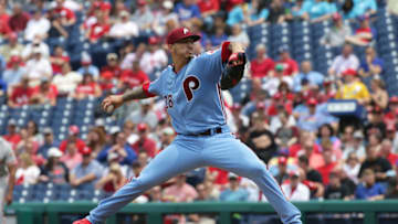 PHILADELPHIA, PA - MAY 10: Starting pitcher Vince Velasquez #28 of the Philadelphia Phillies throws a pitch in the third inning during a game against the San Francisco Giants at Citizens Bank Park on May 10, 2018 in Philadelphia, Pennsylvania. (Photo by Hunter Martin/Getty Images)