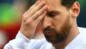 TOPSHOT - Argentina's forward Lionel Messi gestures before the Russia 2018 World Cup Group D football match between Argentina and Croatia at the Nizhny Novgorod Stadium in Nizhny Novgorod on June 21, 2018. (Photo by Johannes EISELE / AFP) / RESTRICTED TO EDITORIAL USE - NO MOBILE PUSH ALERTS/DOWNLOADS (Photo credit should read JOHANNES EISELE/AFP/Getty Images)