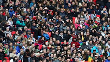 LONDON, ENGLAND - MAY 04: The crowd looks on during the Women's FA Cup Final match between Manchester City Women and West Ham United Ladies at Wembley Stadium on May 04, 2019 in London, England. (Photo by Naomi Baker/Getty Images)