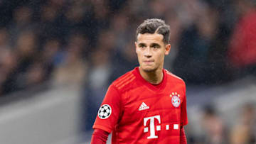 LONDON, ENGLAND - OCTOBER 01: Philippe Coutinho of Bayern Muenchen looks on during the UEFA Champions League group B match between Tottenham Hotspur and Bayern Muenchen at Tottenham Hotspur Stadium on October 1, 2019 in London, United Kingdom. (Photo by TF-Images/Getty Images)