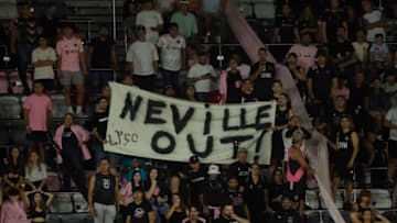 May 31, 2023; Fort Lauderdale, Florida, USA; Inter Miami CF ask for firing Head coach Phil Neville at DRV PNK Stadium. Mandatory Credit: Sam Navarro-USA TODAY Sports