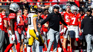 Ohio State head coach Ryan Day reacts during a NCAA football game against Iowa, Saturday, Oct. 22, 2022, at Ohio Stadium in Columbus, Ohio.221022 Iowa Ohio St Fb 035 Jpg