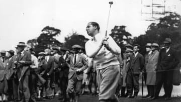 US golfer Walter Hagen (1892 - 1969) winner of the USPGA (1921, 1924 - 27) and Ryder Cup Captain (1927 - 1937 non playing captain in 1937) at Wentworth. Original Publication: People Disc - HD0182 (Photo by Central Press/Getty Images)