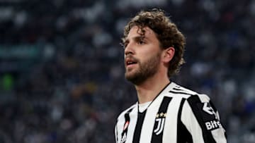 TURIN, ITALY - MARCH 06: Manuel Locatelli of Juventus looks on during the Serie A match between Juventus and Spezia Calcio at Allianz Stadium on March 06, 2022 in Turin, Italy. (Photo by Giuseppe Cottini/Getty Images)